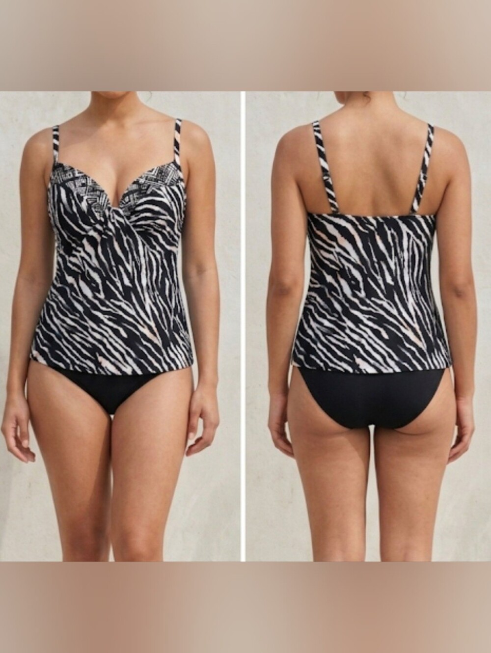 Miraclesuit Tankini Black, Cream, Gold And Gray sz 14 NWT